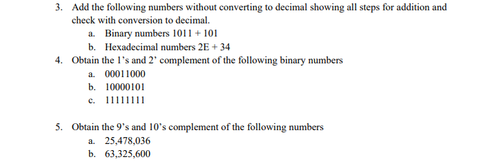 Solved 3. Add the following numbers without converting to | Chegg.com