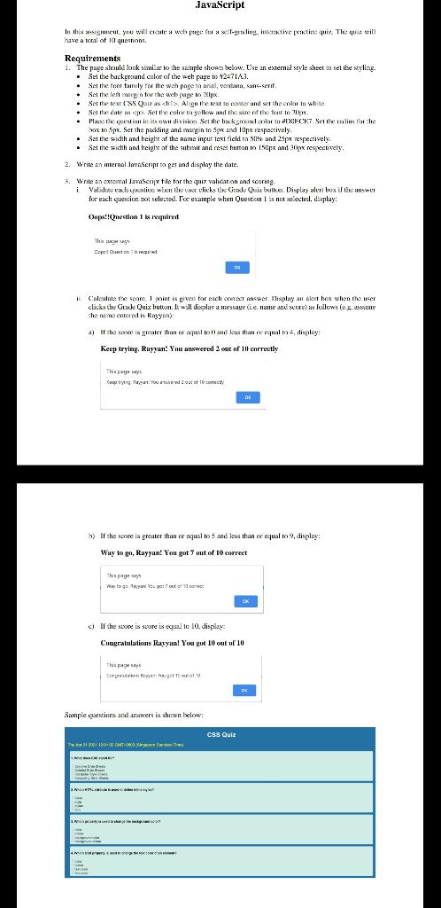 JavaScript In this assignment, you will create a web | Chegg.com