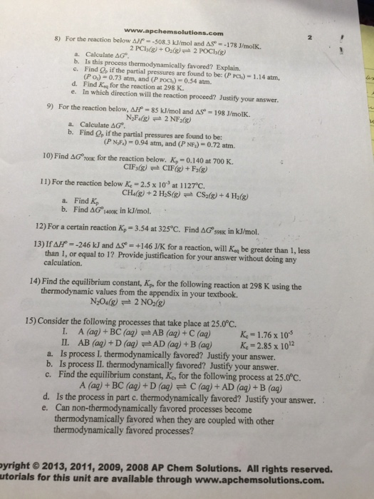 Solved www.apcherm solutions.com 8) For the reaction below | Chegg.com