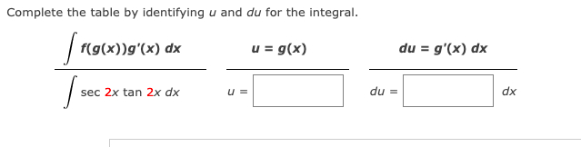 Solved Complete the table by identifying u and du for the | Chegg.com