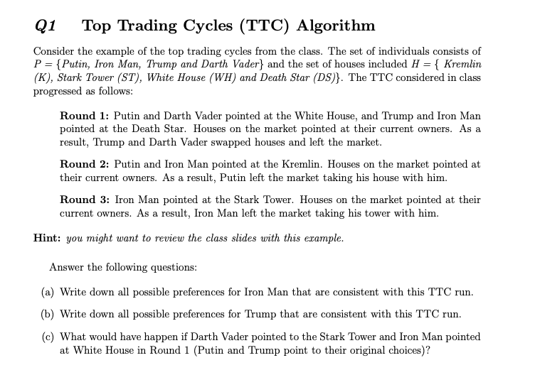 Q1 Top Trading Cycles Ttc Algorithm, Top Traders Round Table