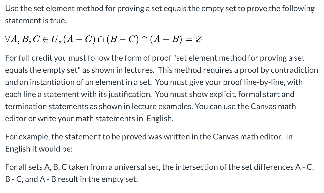 Solved Use The Set Element Method For Proving A Set Equal Chegg Com