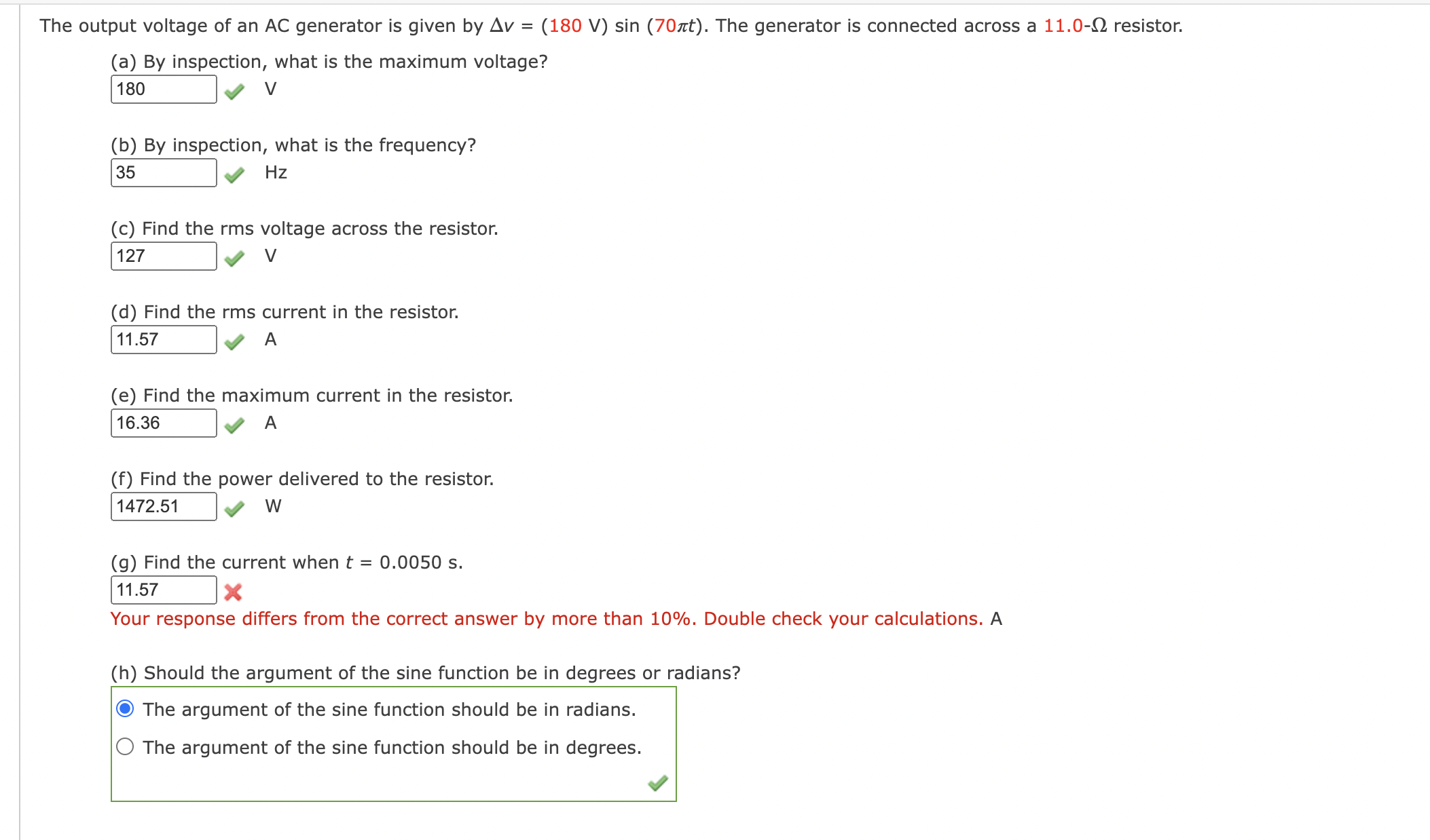 Solved The output voltage of an AC generator is given by \\( | Chegg.com