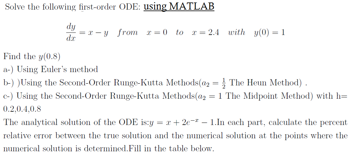 Solved Solve The Following First-order ODE: Using MATLAB Dy | Chegg.com