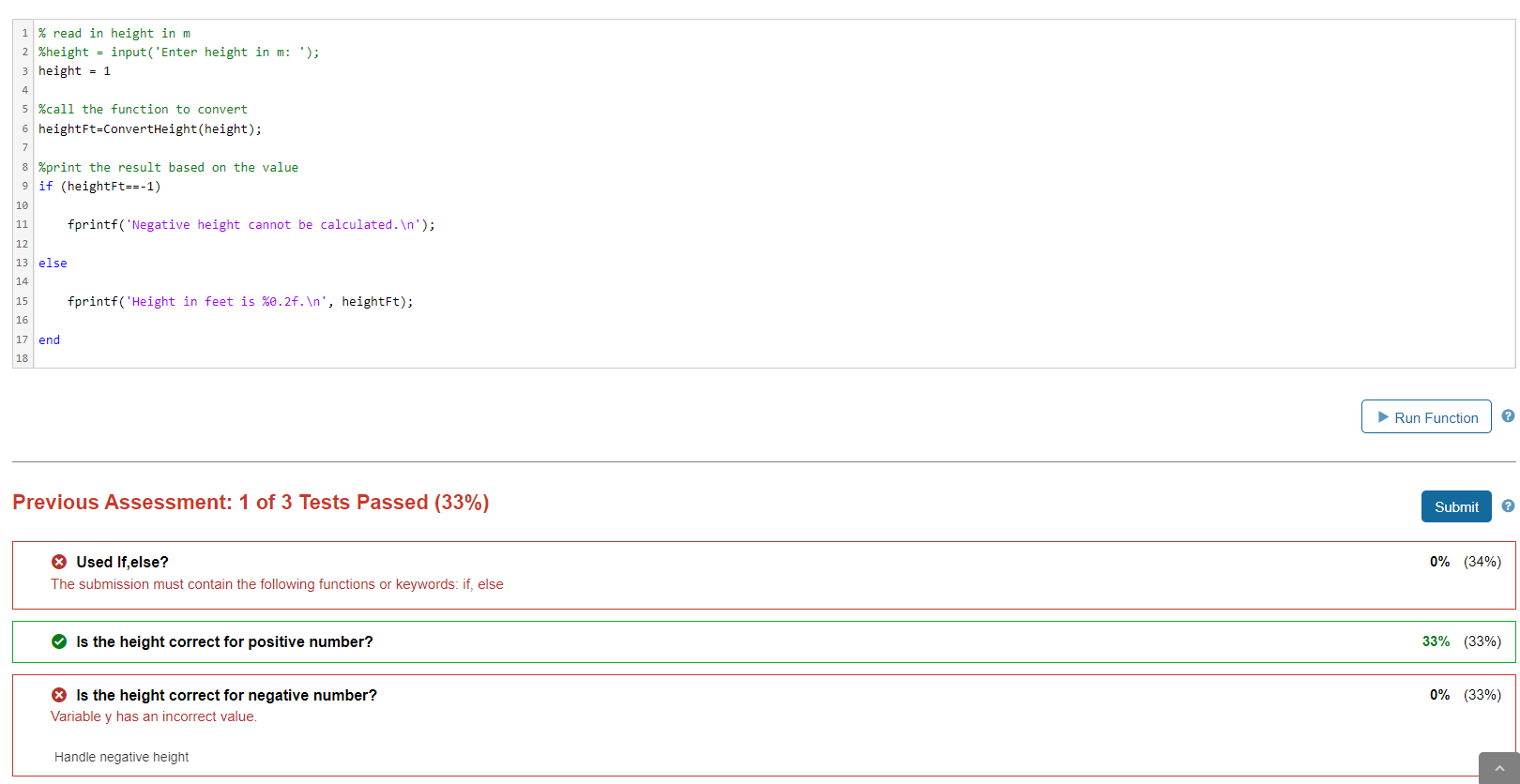 Solved The MATLAB function converts height in meters to