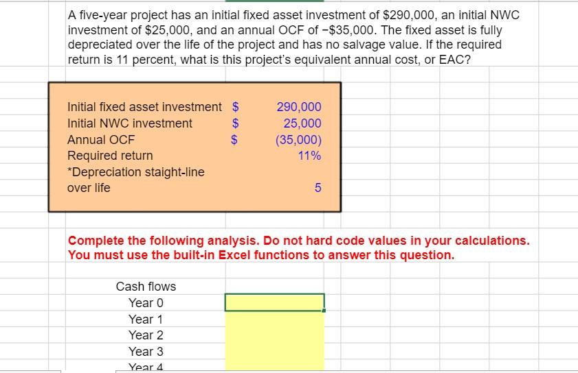 Solved A five-year project has an initial fixed asset | Chegg.com