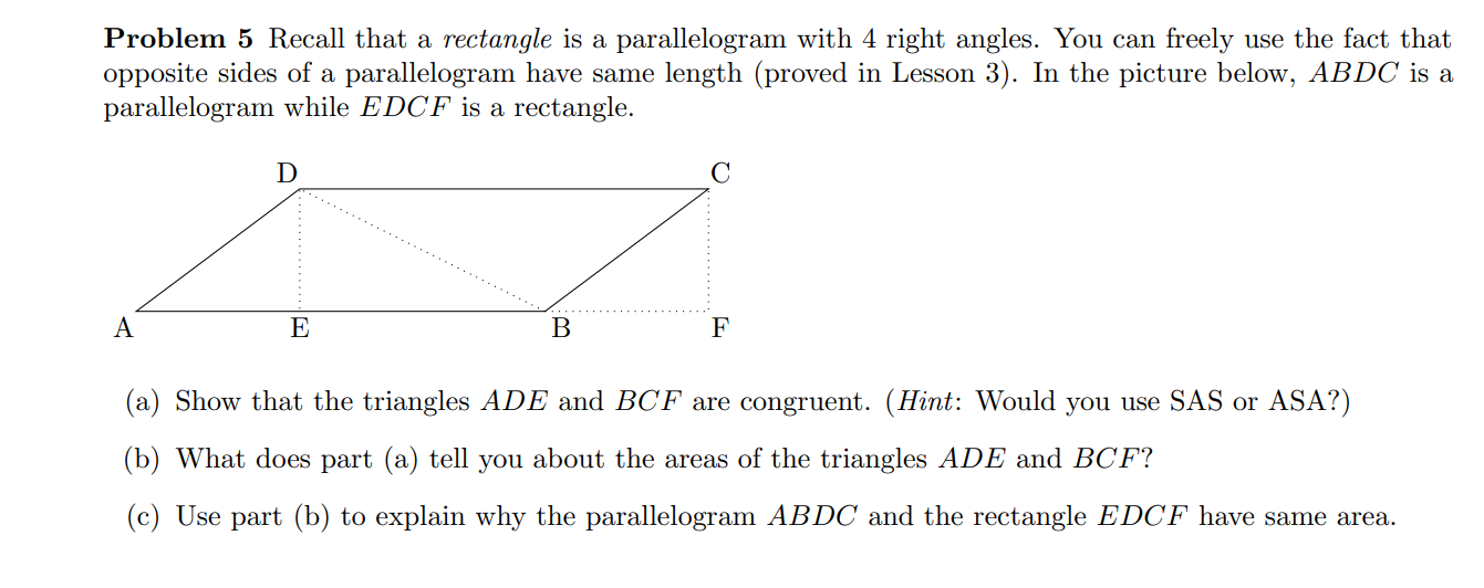 Solved Problem 5 Recall that a rectangle is a parallelogram | Chegg.com