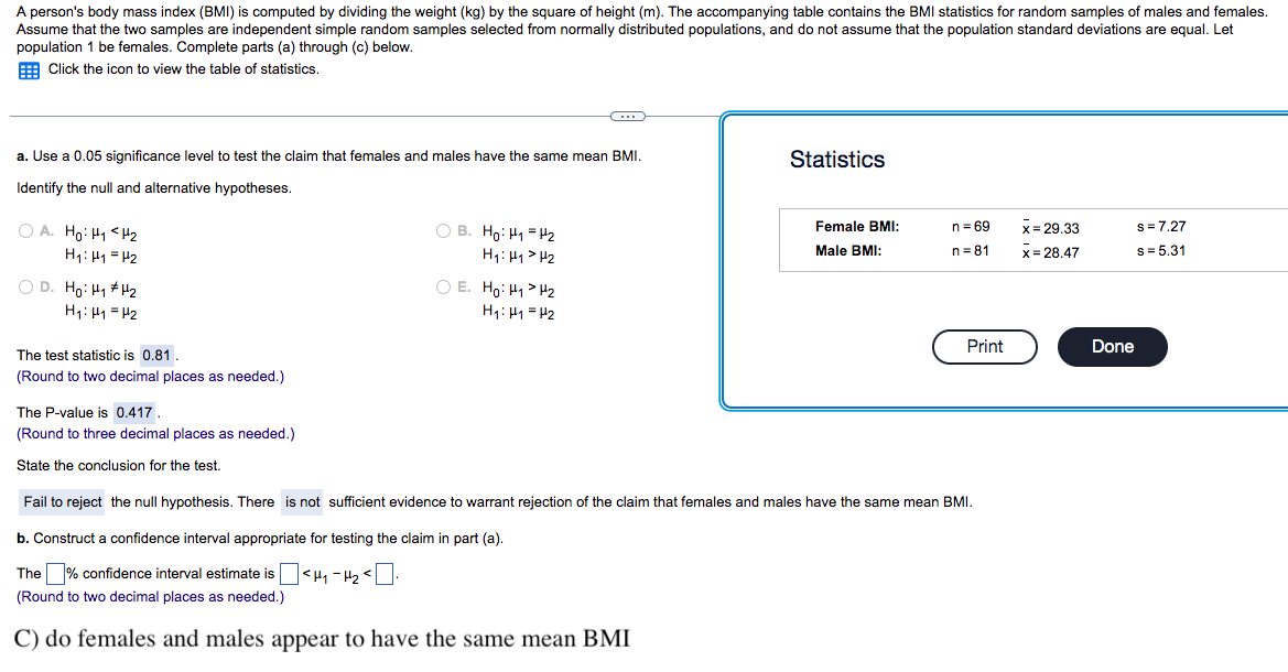 Solved A Person's Body Mass Index (BMI) Is Computed By | Chegg.com