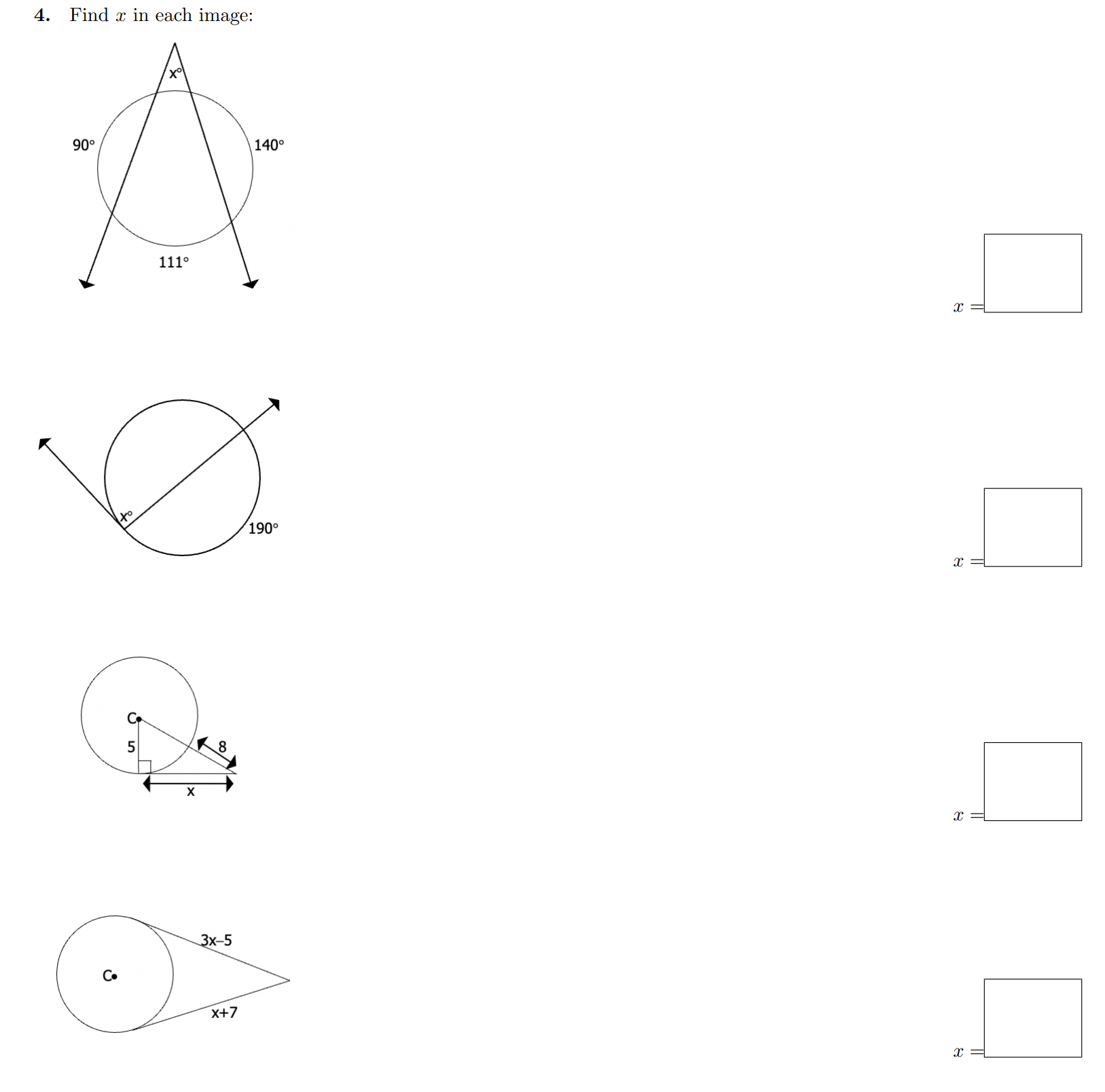 Solved 4. Find x in each image: | Chegg.com