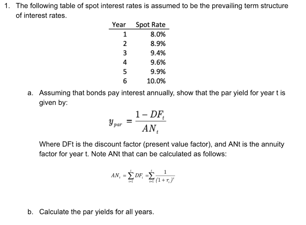 Solved 1. The following table of spot interest rates is
