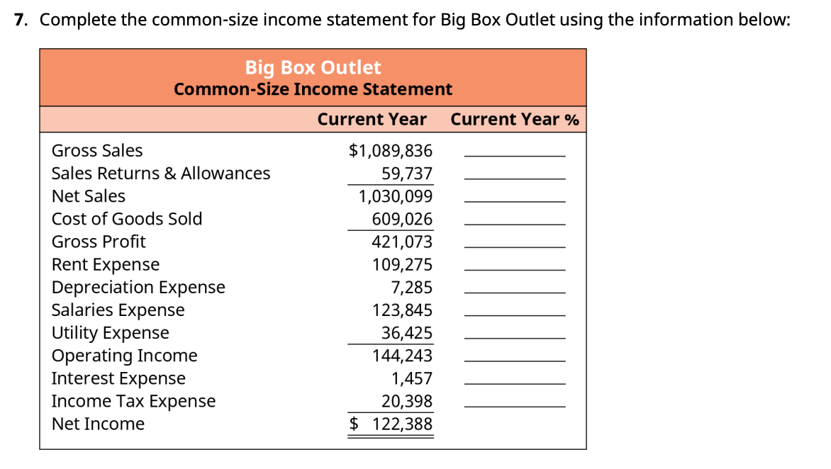 Solved 7. Complete the common-size income statement for Big | Chegg.com