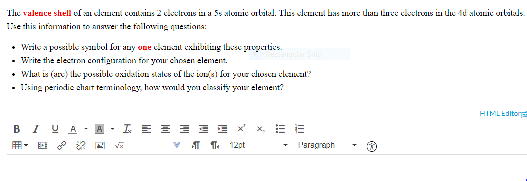 Solved The electron configuration of an atom with the four | Chegg.com