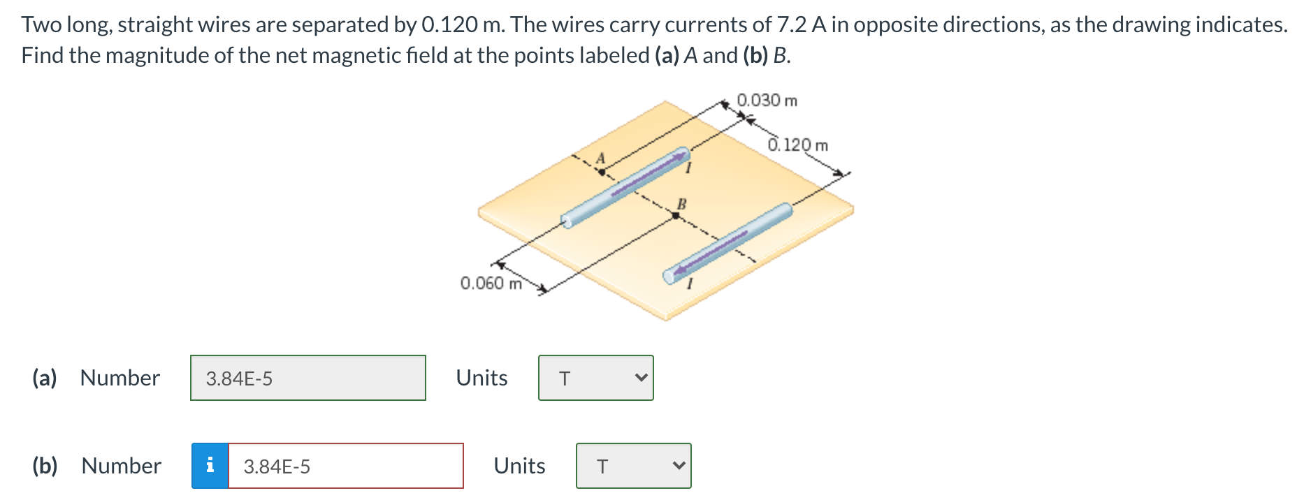 Solved Two Long, Straight Wires Are Separated By 0.120 M. | Chegg.com