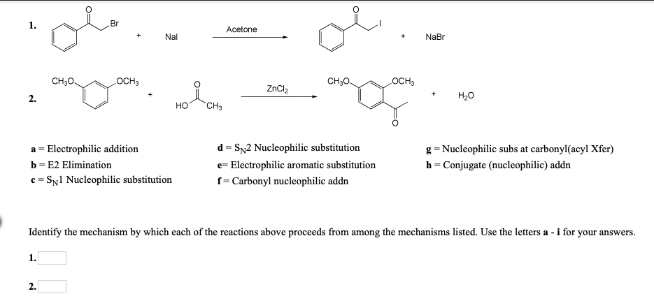 Solved Br Acetone Nal +NaBr CH30 OCH3 снзо OCH3 ZnCl2 но 2. | Chegg.com