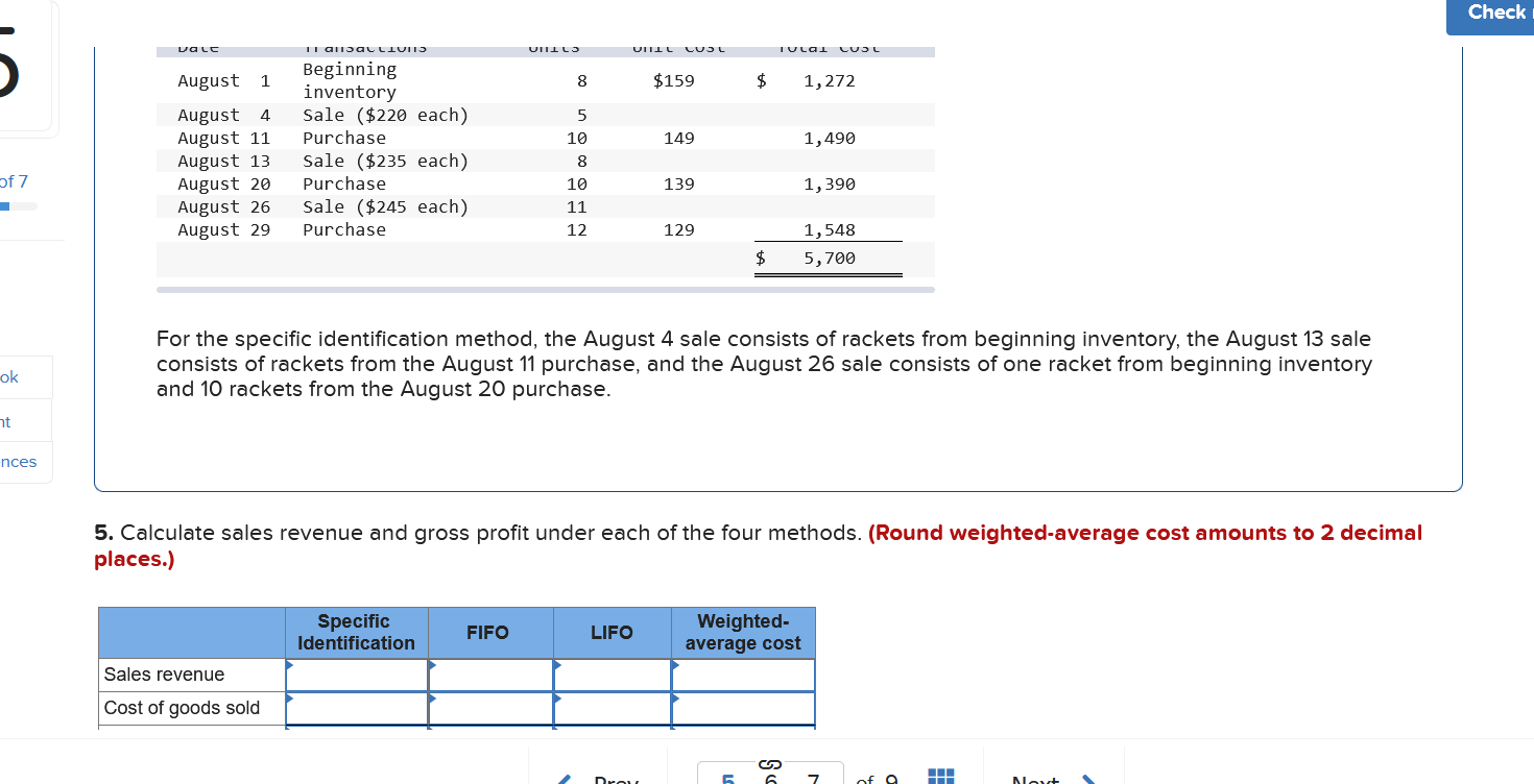 Solved For the specific identification method, the August 4 | Chegg.com
