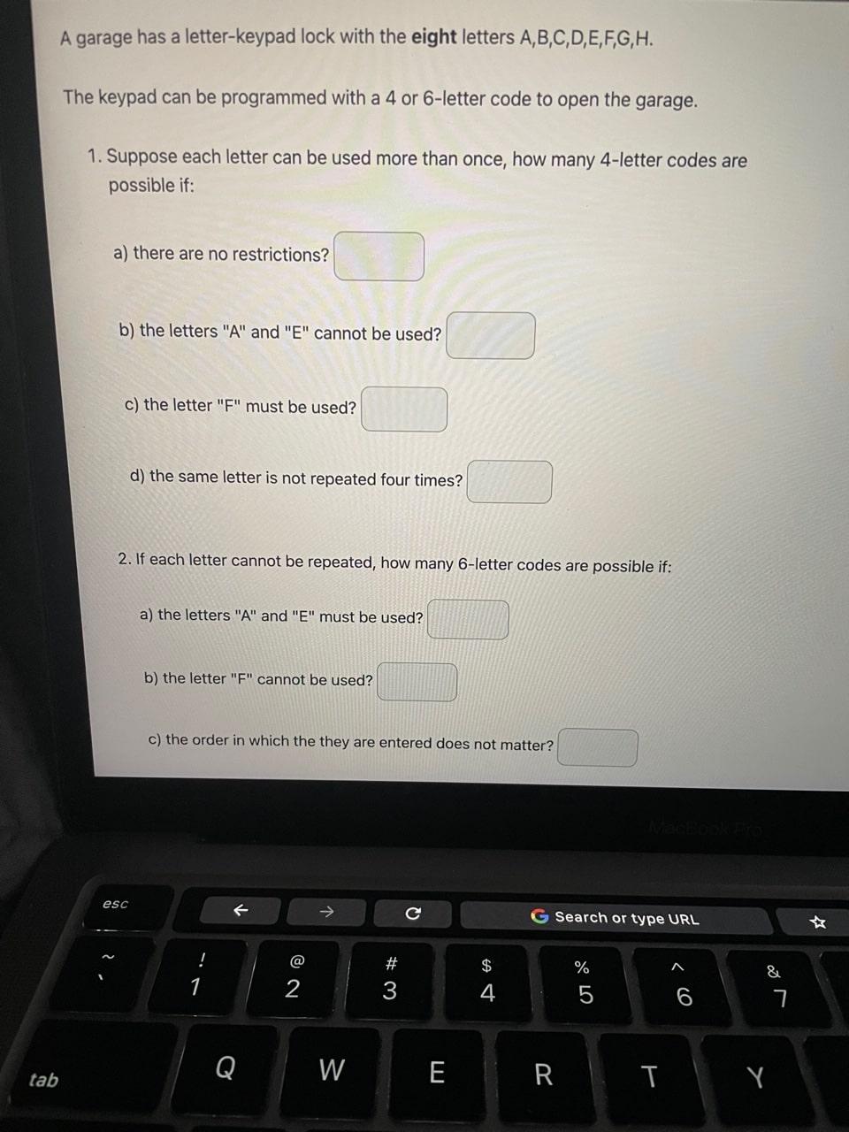 Solved A garage has a letterkeypad lock with the eight