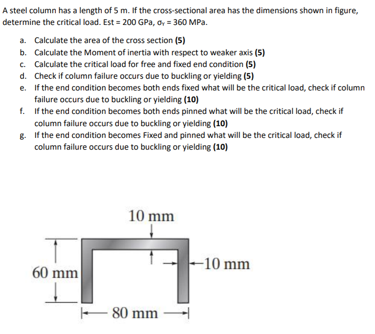 Solved A steel column has a length of 5 m. If the | Chegg.com