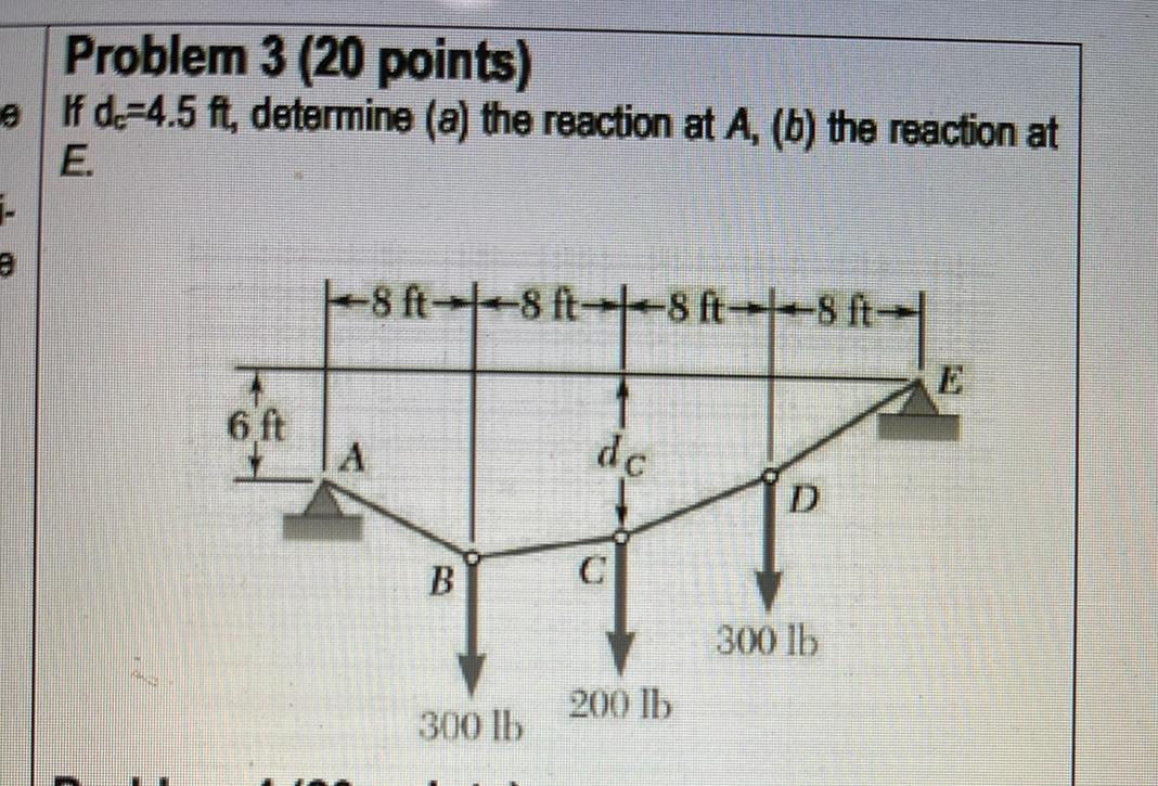 Solved Problem 3 (20 Points) If De=4.5 Ft, Determine (a) The | Chegg.com