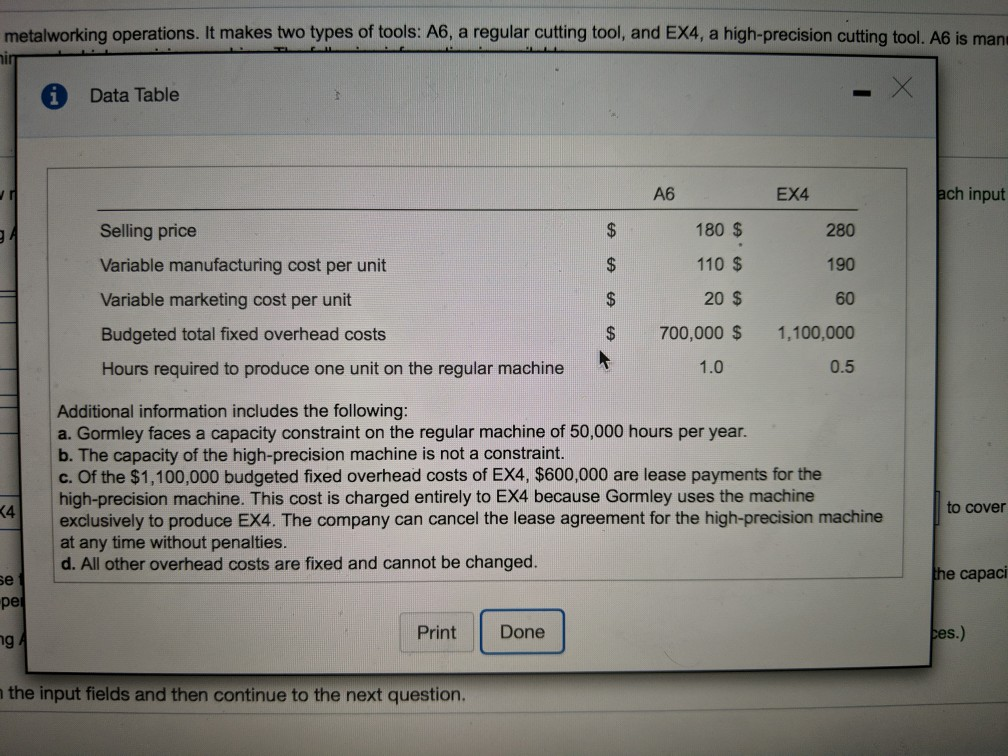 Solved Gormley Precision Tools makes cutting tools for