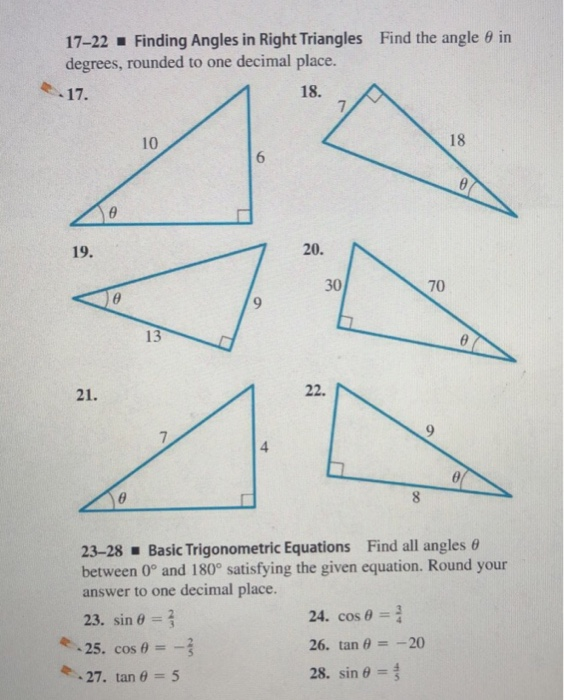 Solved Find the angle θ in 17-22 . Finding Angles in Right | Chegg.com