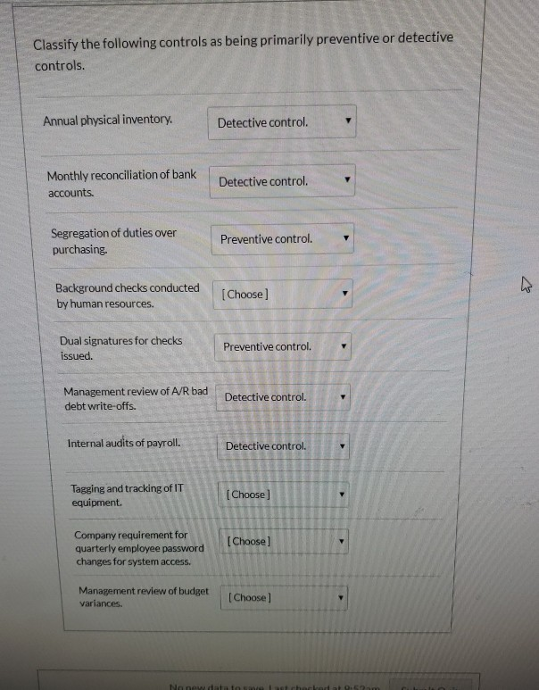 Solved Classify the following controls as being primarily | Chegg.com