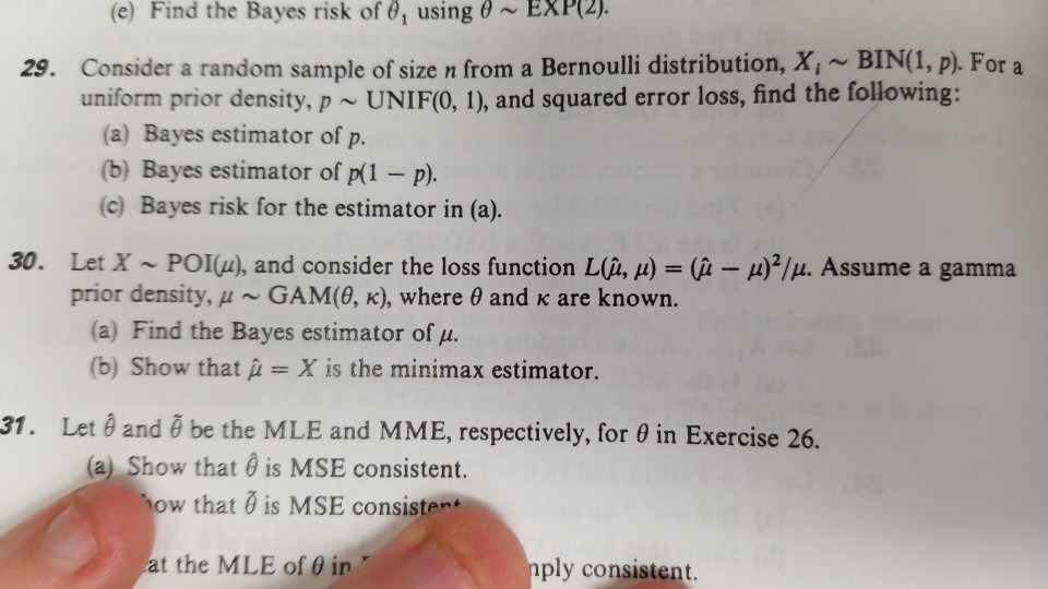 Solved E Find The Bayes Risk Of 8 Using 0 Exp 2 29 Chegg Com