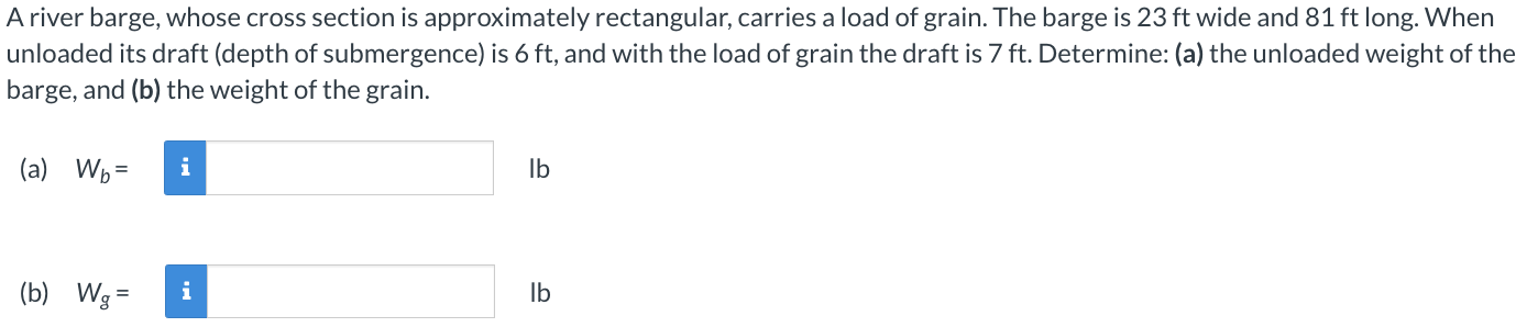 Solved A River Barge, Whose Cross Section Is Approximately | Chegg.com