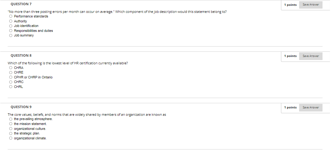 Solved QUESTION 1 1 points Saved The job analysis method | Chegg.com