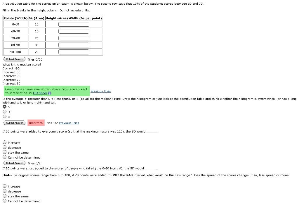 Solved A distribution table for the scores on an exam is Chegg