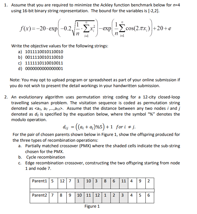 Solved Assume that you are required to minimize the Ackley | Chegg.com