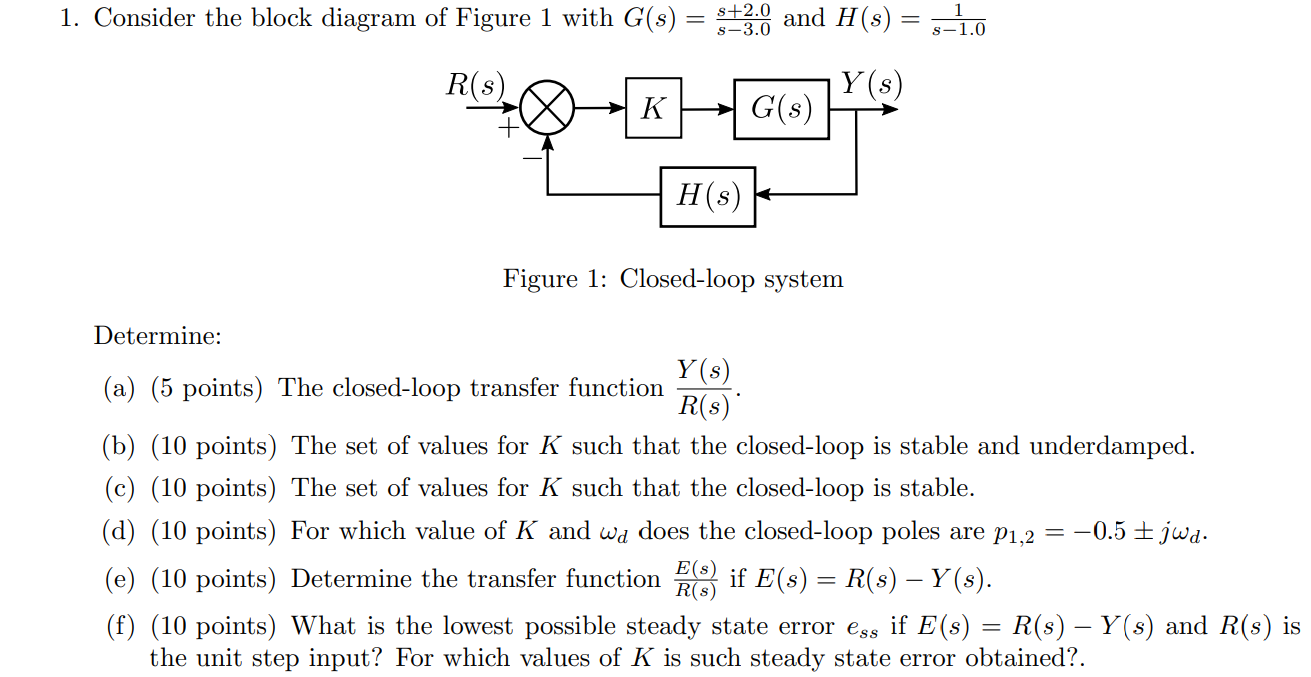 Solved 1. Consider the block diagram of Figure 1 with and | Chegg.com