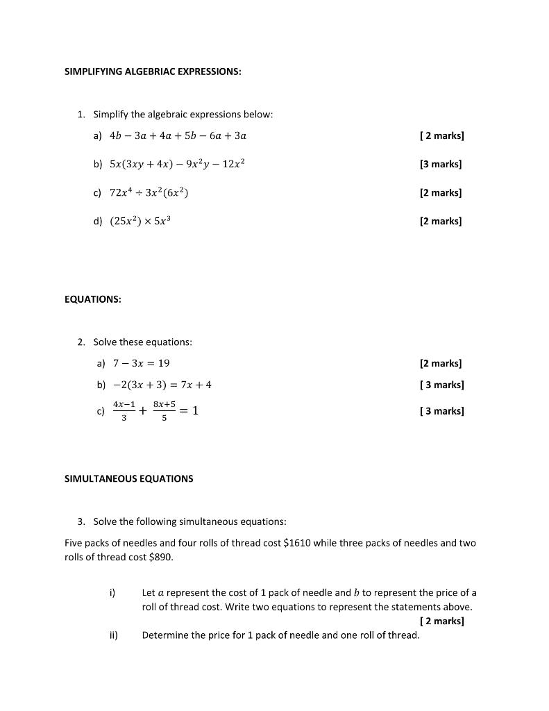 Solved SIMPLIFYING ALGEBRIAC EXPRESSIONS: 1. Simplify the | Chegg.com