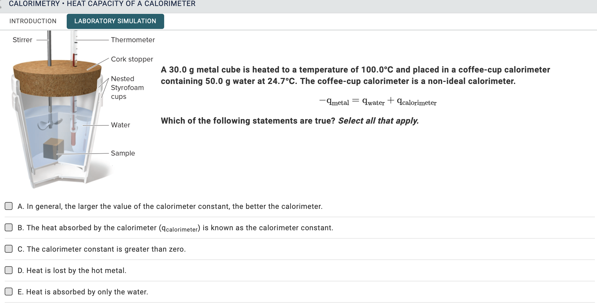 Solved CALORIMETRY • HEAT CAPACITY OF A CALORIMETER A 30.0 g