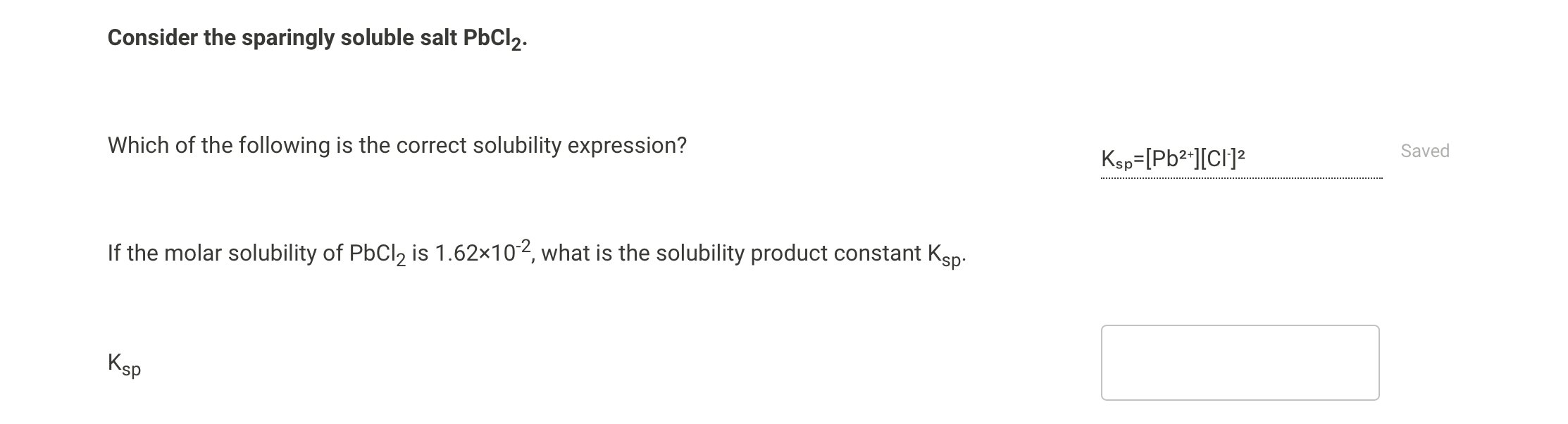 Solved Consider the sparingly soluble salt PbCl2. Which of | Chegg.com