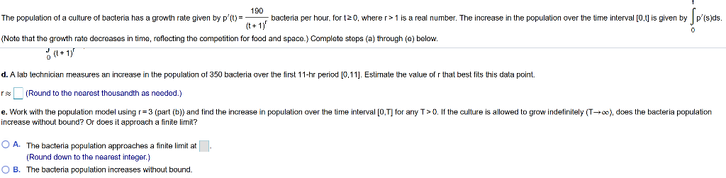 Solved P'(s)ds. 190 The population of a culture of bacteria | Chegg.com