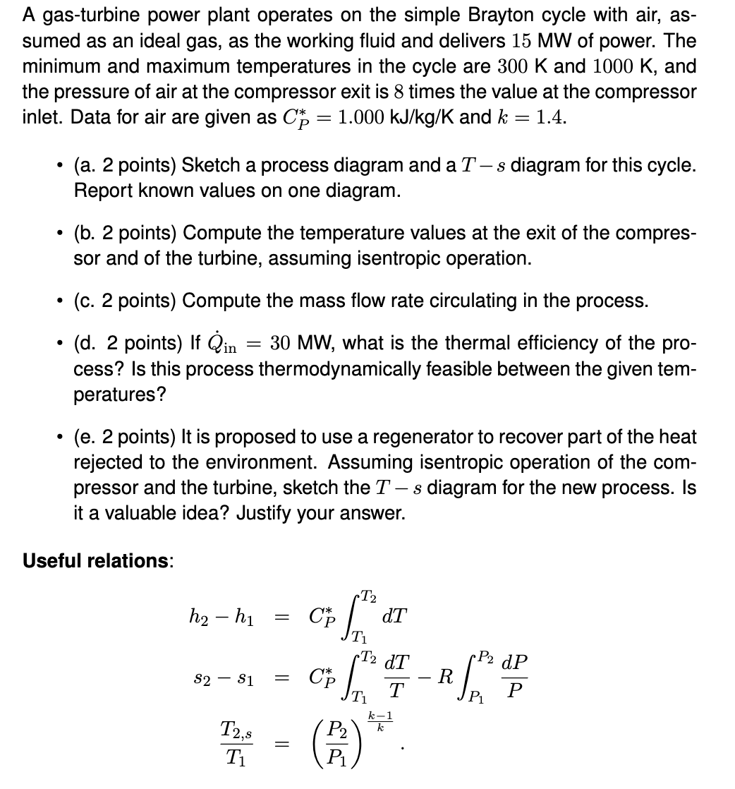 Solved A Gas-turbine Power Plant Operates On The Simple | Chegg.com