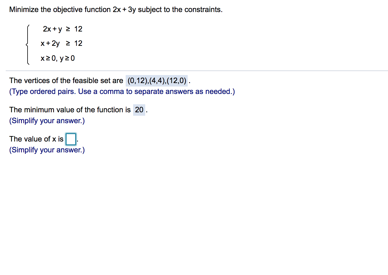 Solved Minimize the objective function 2x + 3y subject to | Chegg.com