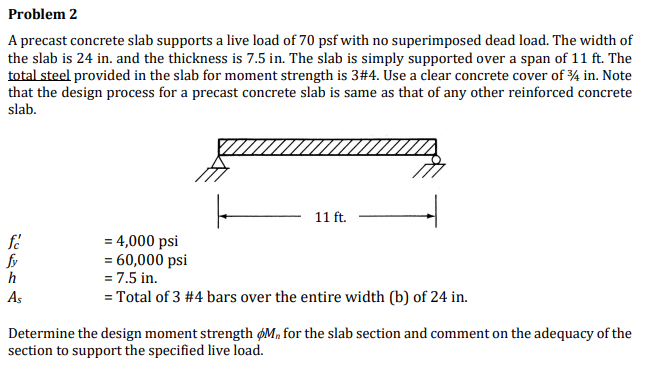 Solved Problem 2 A precast concrete slab supports a live | Chegg.com