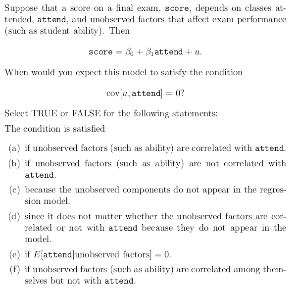 Solved Suppose That A Score On A Final Exam, Score, Depends | Chegg.com