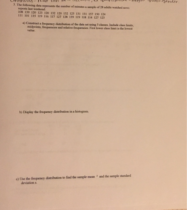 Solved 3. The following data represents the number of | Chegg.com