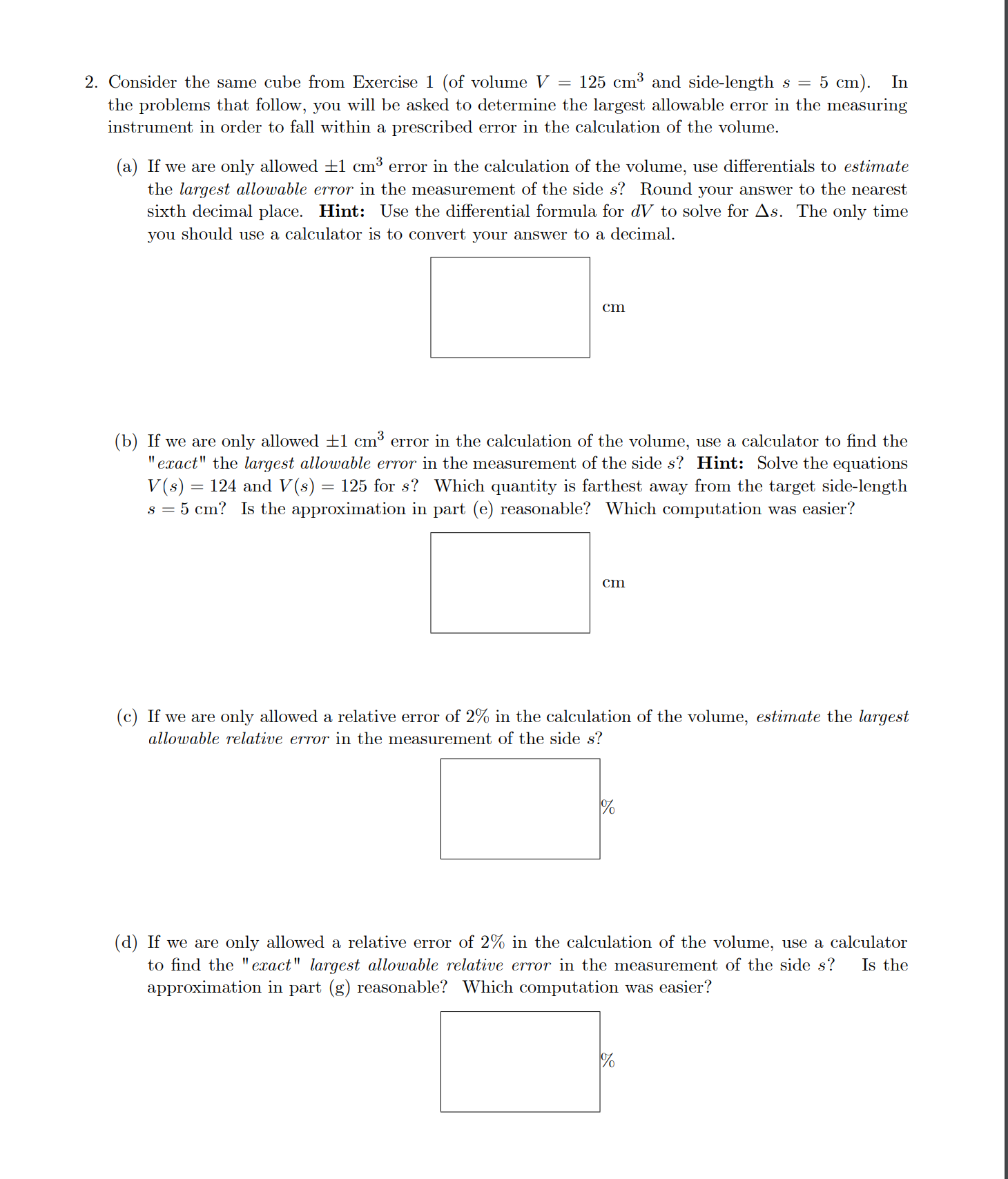 Solved 2. Consider the same cube from Exercise 1 (of volume | Chegg.com