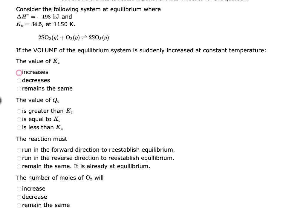 Solved Consider the following system at equilibrium where | Chegg.com