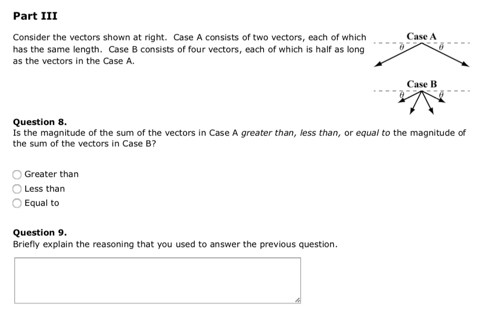 Solved Part III Case A Consider the vectors shown at right. | Chegg.com