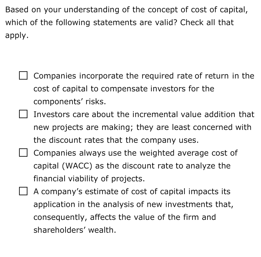Solved Based on your understanding of the concept of cost of
