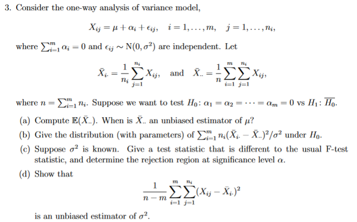 3. Consider the one-way analysis of variance model, | Chegg.com