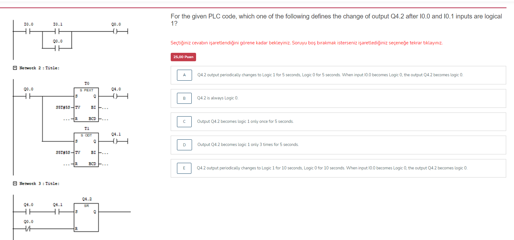 Solved For the given PLC code, which one of the following | Chegg.com