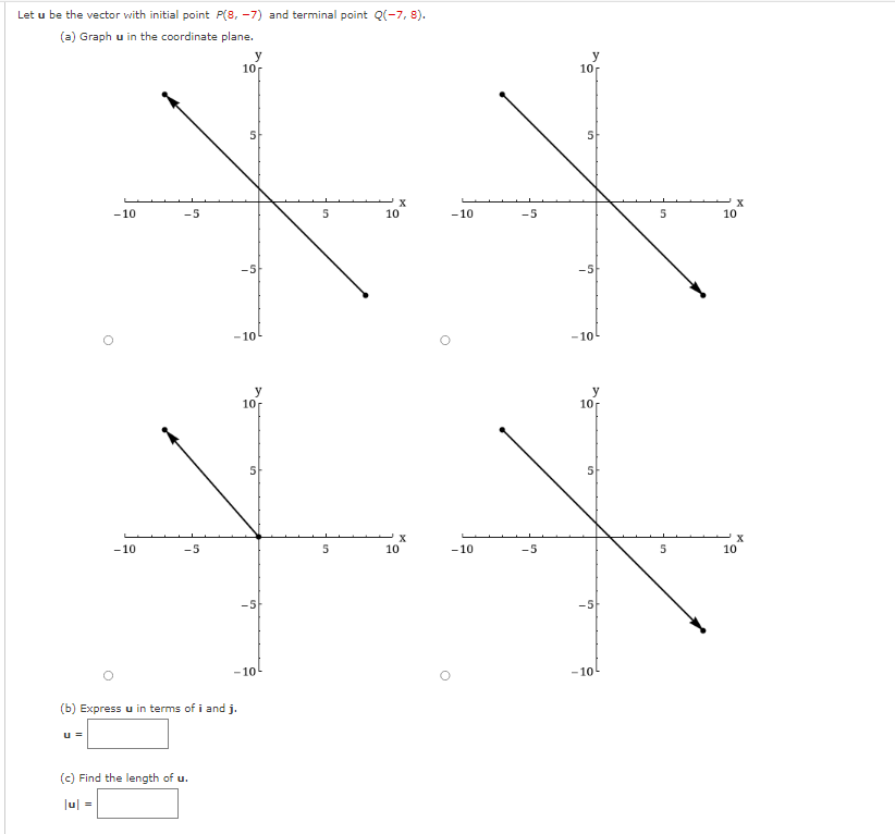 Solved Let u be the vector with initial point P(8,−7) and | Chegg.com