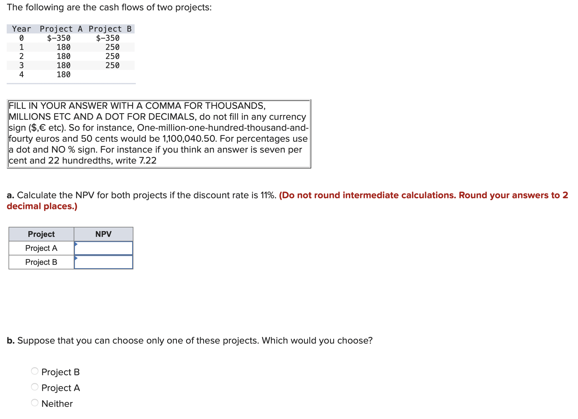 Solved The following are the cash flows of two projects: | Chegg.com