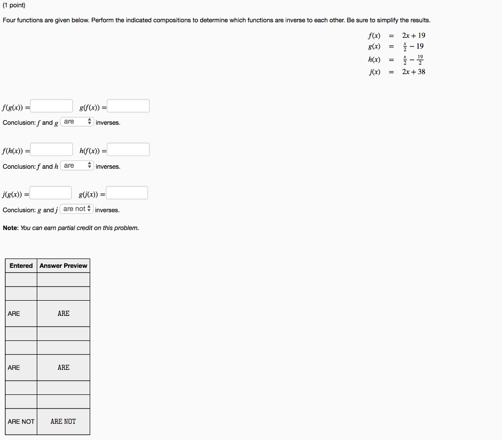 Solved (1 point) Four functions are given below. Perform the | Chegg.com