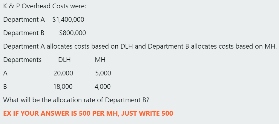 Solved K \& P Overhead Costs Were: Department A Allocates | Chegg.com